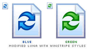 two modified Luna Reload icons applied with Winstripe styles, blue and green