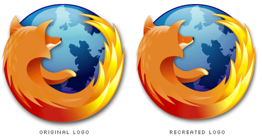 two Firefox logos, one is original and the other is recreated from scratch