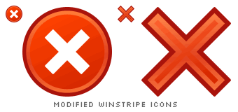 two modified Winstripe Back icons, one has a circle around it, the other is only an X sign