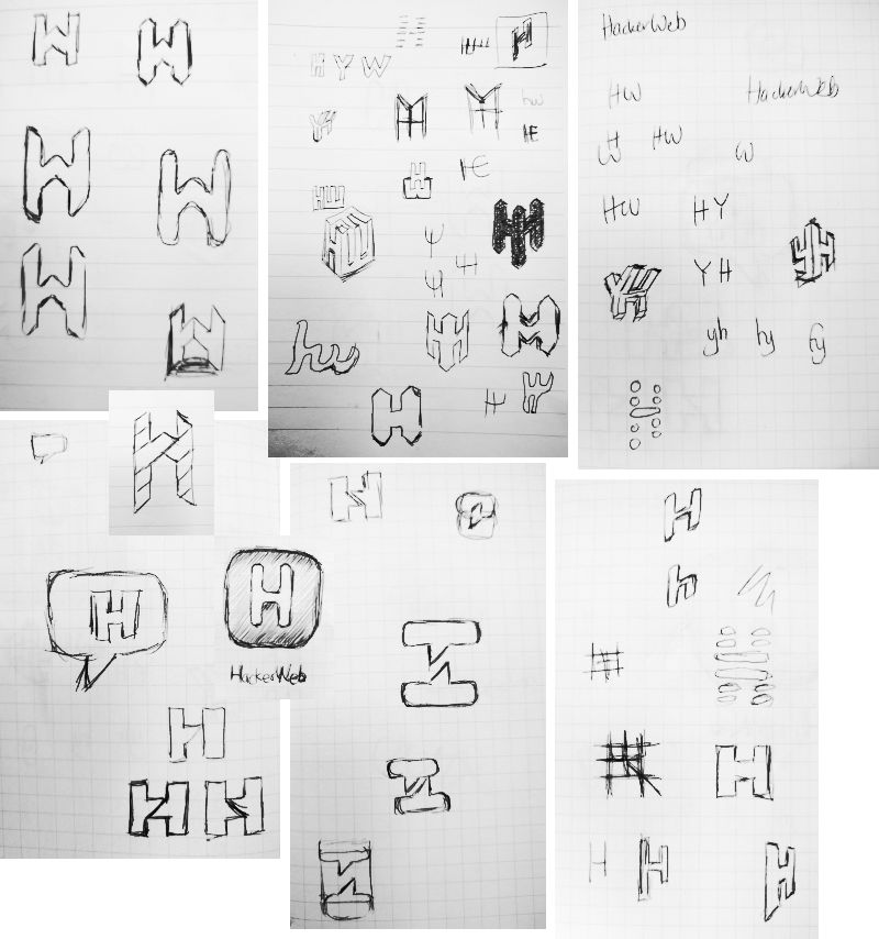Hand-drawn sketches of HackerWeb logos