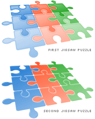 two jigsaw puzzles, first is simplistic, second is more sleek