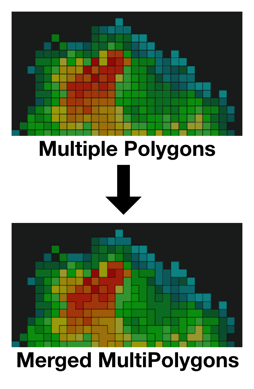 Multiple polygons becomes merged MultiPolygons, on a map