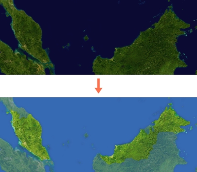 two Malaysia map satellite images, one is the default, the other is modified from its contrast, brightness and colours