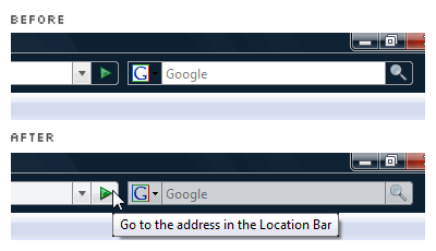 before: the awkward 'Go' button, 'Search' button, location bar and search bar on Firefox; after: Vista-style 'Go' button, 'Search' button, location bar and search bar