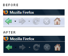 before: the normal Firefox navigation toolbar; after: the 'darker' Firefox navigation toolbar when the window is maximized
