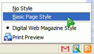 iconic 'Print Preview' menu item appearing on the menupopup of the Page Style button on Mozilla Firefox's statusbar