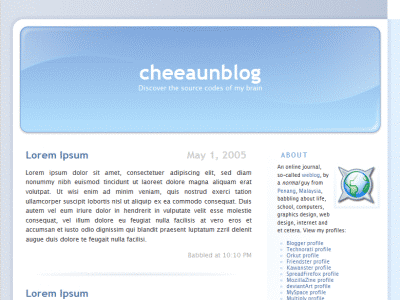 cheeaunblog web site in 'clear mind' design, with sky blue colours and look a bit like a crystal
