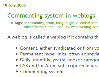 tags applied to a weblog post titled 'Commenting system in weblogs' on cheeaunblog web site
