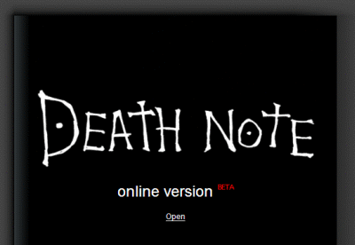 Death Note, online version beta, web site. Front cover.