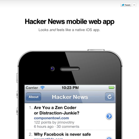 Hacker News Mobile web app landing page