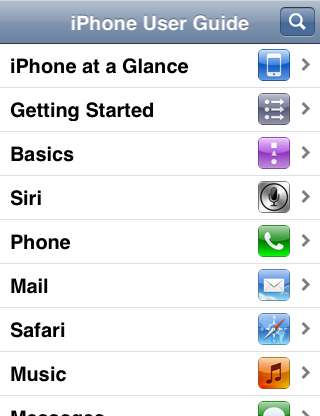 The iPhone User Guide web site on iPhone