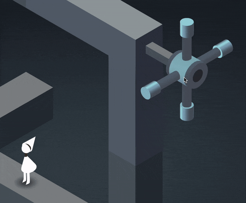 Monument Valley level 1, in 3D, with a clickable handle that rotates the path