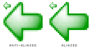 two Phoenity Back icons, one is anti-aliased, the other is aliased