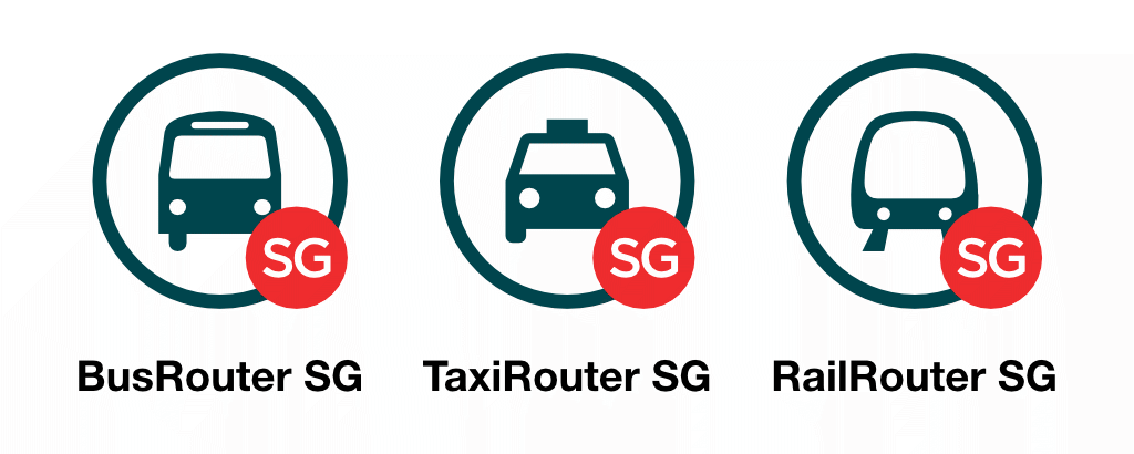 BusRouter SG, TaxiRouter SG and RailRouter SG logos