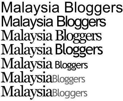 'Malaysia Bloggers' texts evolving through different font variations, text sizes and colour manipulation