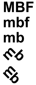letters 'MBF', lowercased 'mbf', 'mb' and further rotated, shifted 'mb', forming from characters to a figure