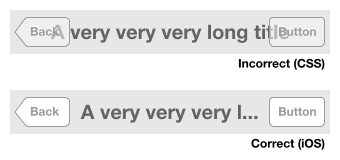 Sketch of iOS navigation bar layout, longer title text overlapped by the buttons