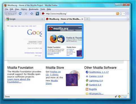 Tab switching pane mockup with two tabs on Firefox