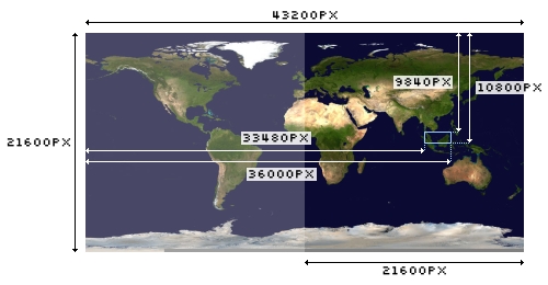 Earh map satellite image, displaying Malaysia as the focused region with crop values of its bounding box