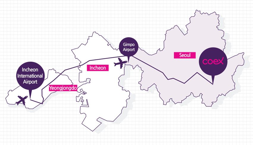 Directions from Incheon International Airport and Gimpo Airport to Coex