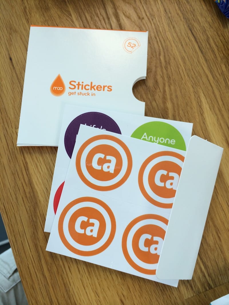 My ‘CA’ logo-stickers, from MOO