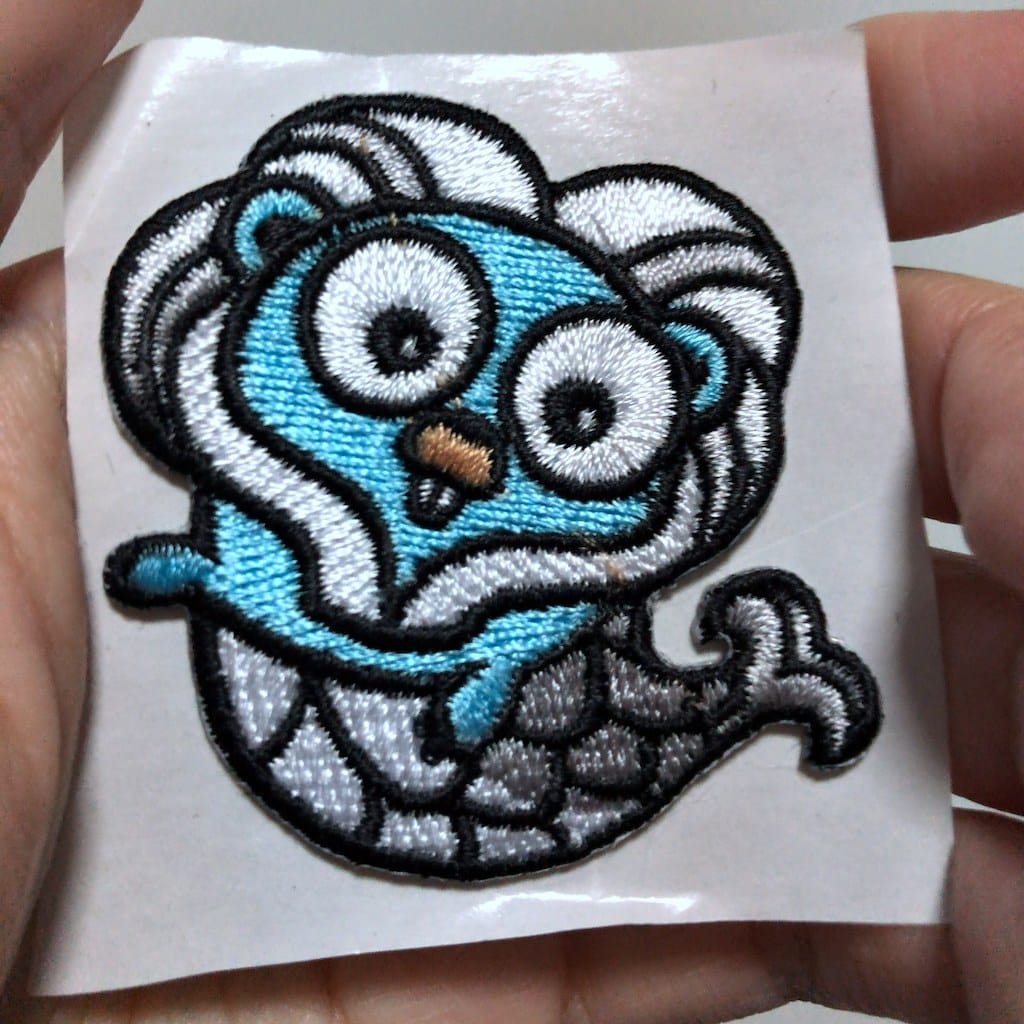 Gophercon Singapore mascot embroidered stickers close-up, from Shenzen Awells Gift