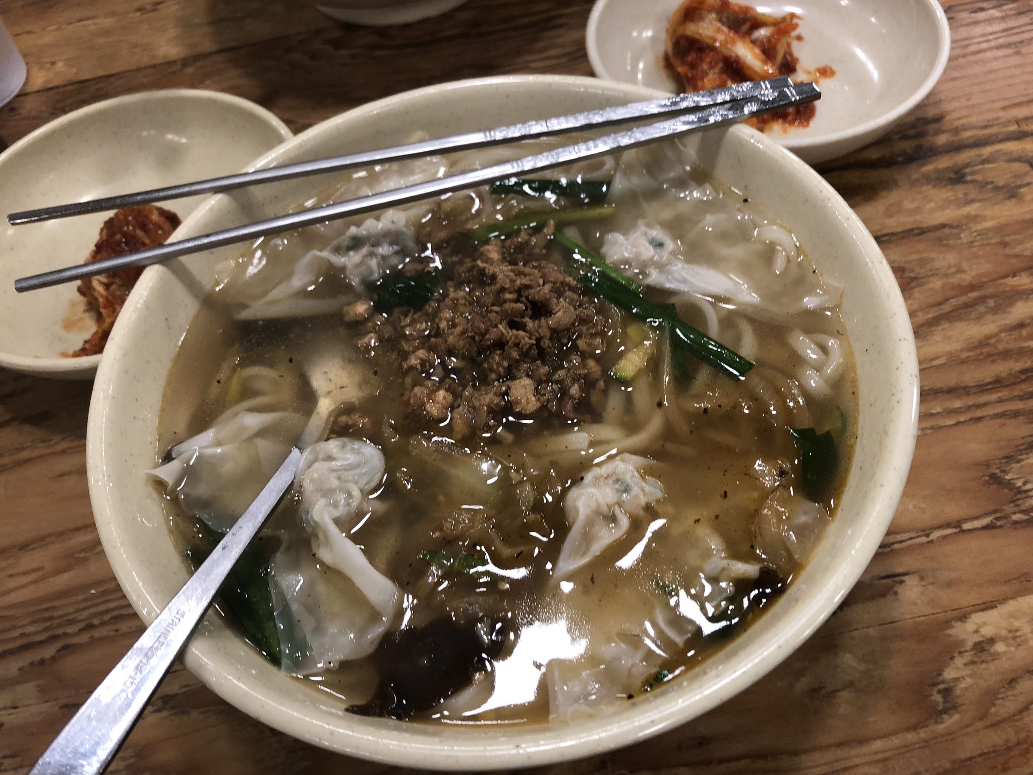 Kalguksu with kimchi at Myeongdong Gyoza in Seoul