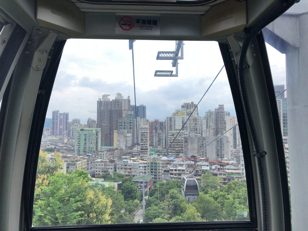 View from cable car taken from Teleferico Da Guia, in Macau