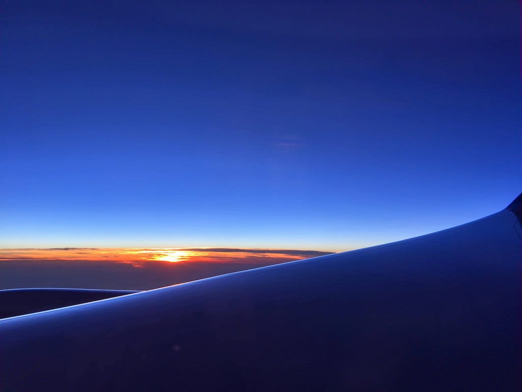 Sunset view from my seat in the plane, flying from Japan