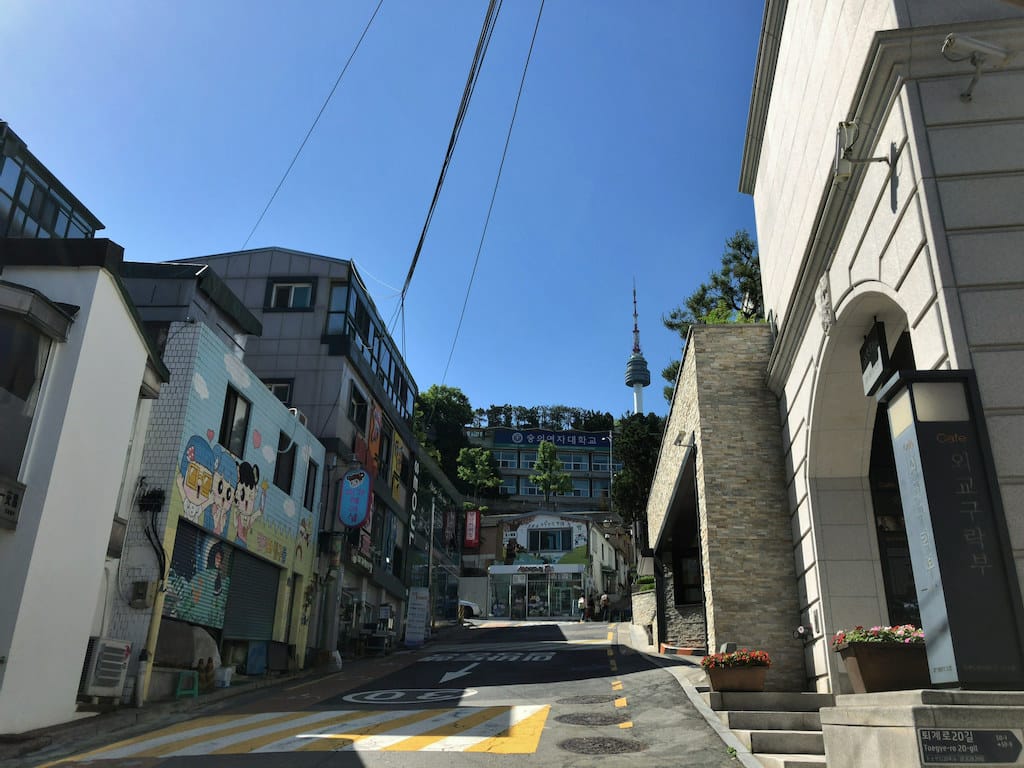 The view while climbing up the hill called Namsan to see the N Seoul Tower