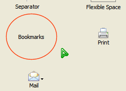 missing icon for the Bookmarks item, after being dragged into the Customize window