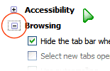 an expanded twisty or disclosure button, which shifts away from its original position and has outline borders around it
