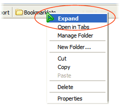 useless 'Expand' menu item on the right-click popup of a folder located on the Bookmarks toolbar