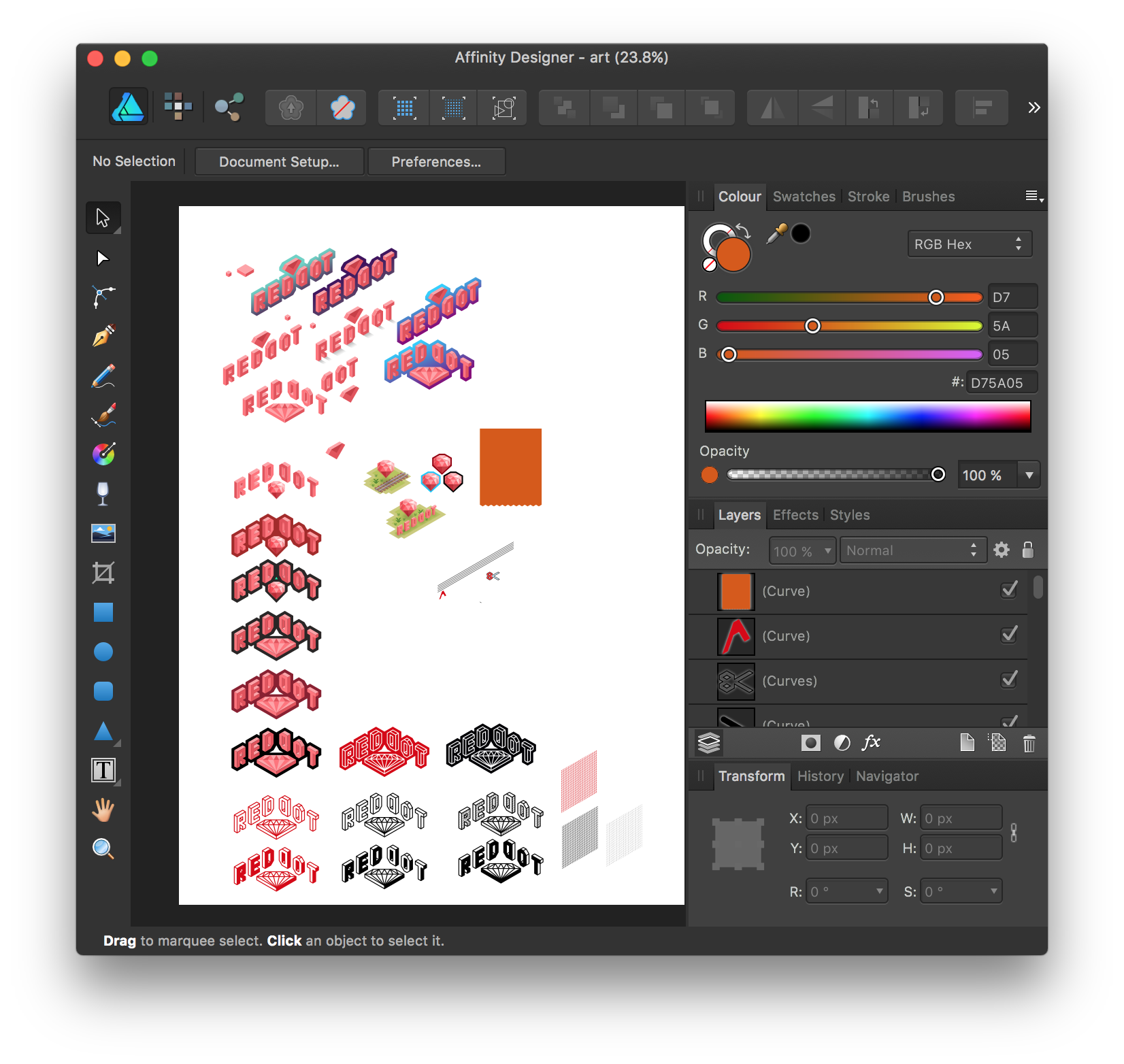 Affinity Designer showing the RedDotRubyConf 2016 artwork