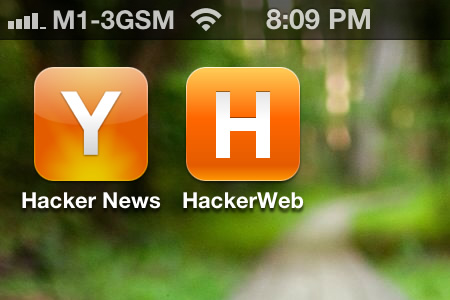 old Hacker News web app icon and new HackerWeb icon on iOS