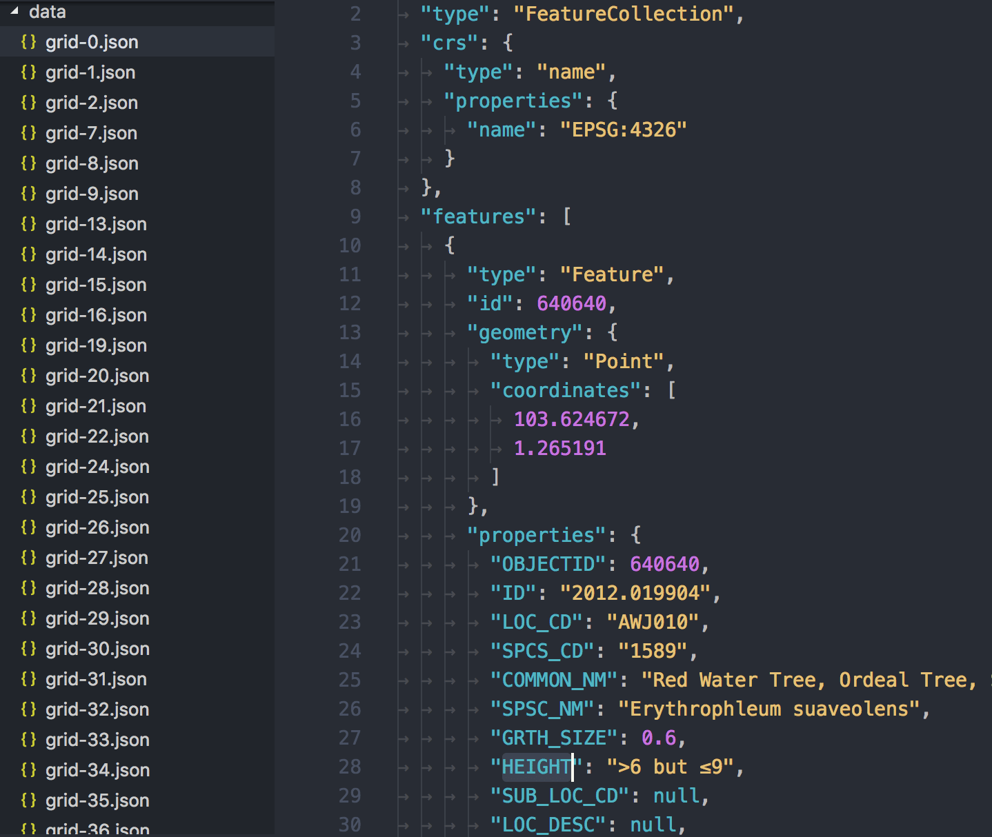 Trees.sg data in GeoJSON