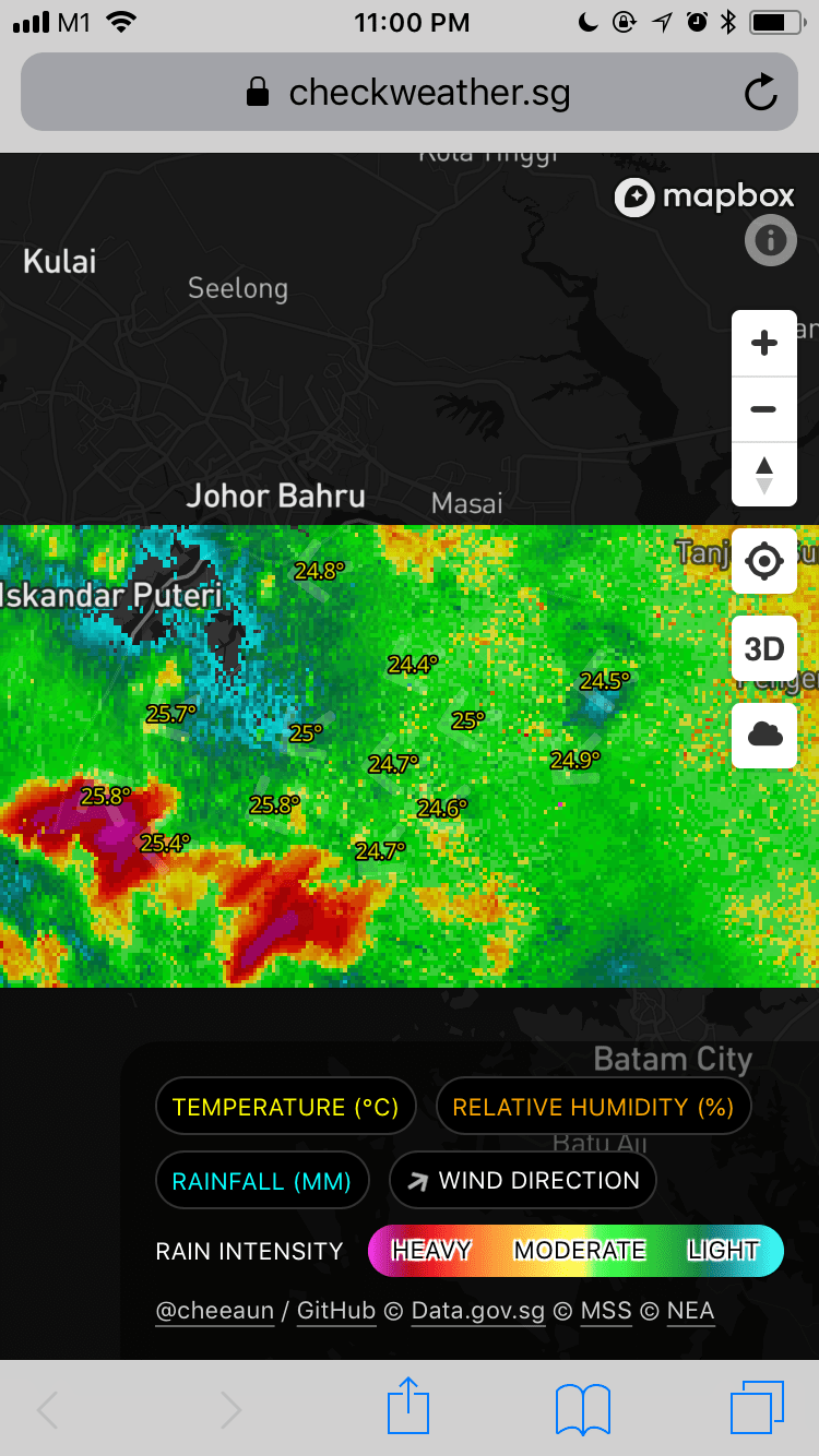 Check Weather SG showing rain that covers the whole Singapore