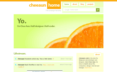 cheeaun web site in 'orange and green' design