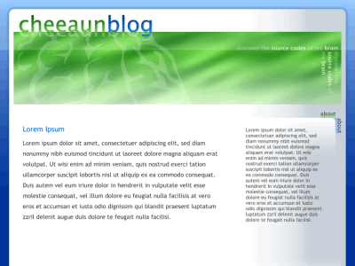 cheeaunblog web site in 'cool' design, with usage of vibrant blue, free and silver colours
