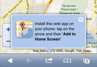 'Add to Home screen' ballon on Google Maps mobile site