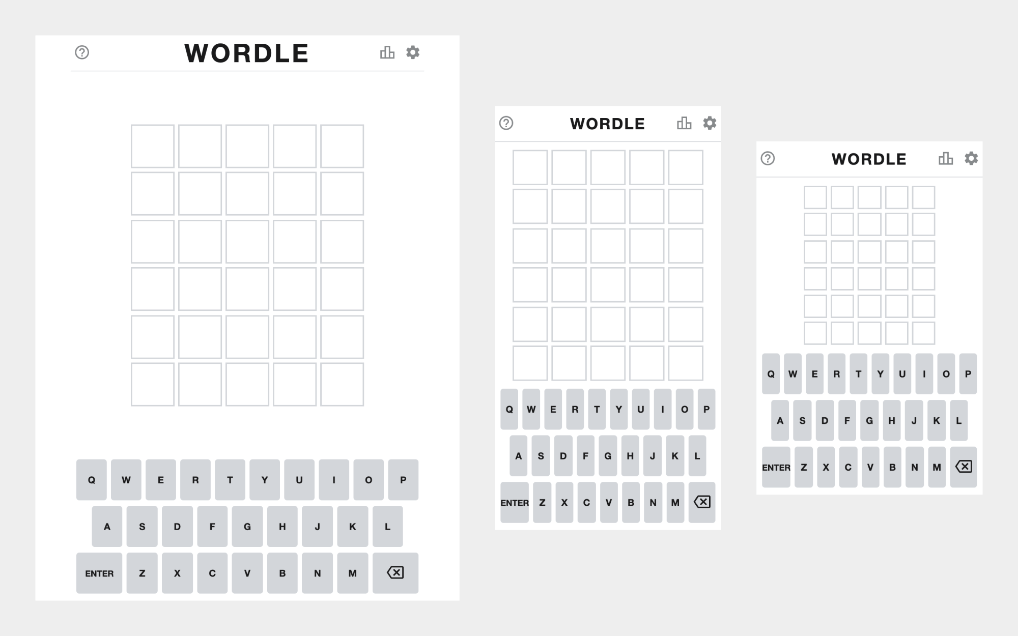 Responsive Wordle, in 3 viewport sizes