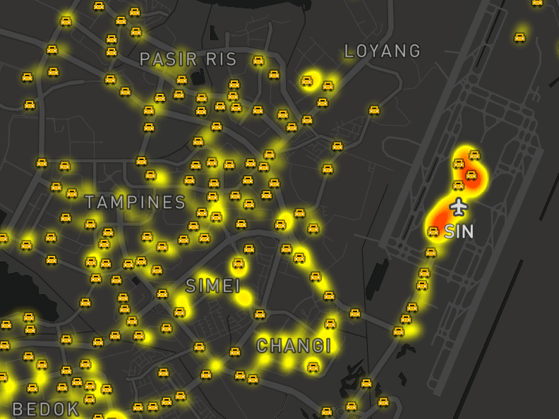 TaxiRouter SG showing taxis overlapping with heatmap