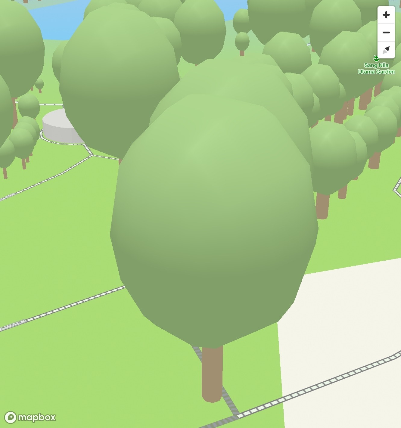 Closed up shot of 3D trees with green sphere on a map, with better lighting and shadow