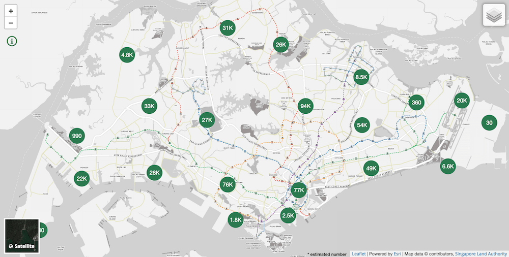 Trees.sg web site showing the map of trees