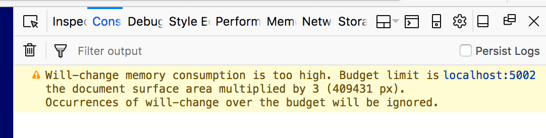 "will-change" warning on Firefox Developer Tools' Console